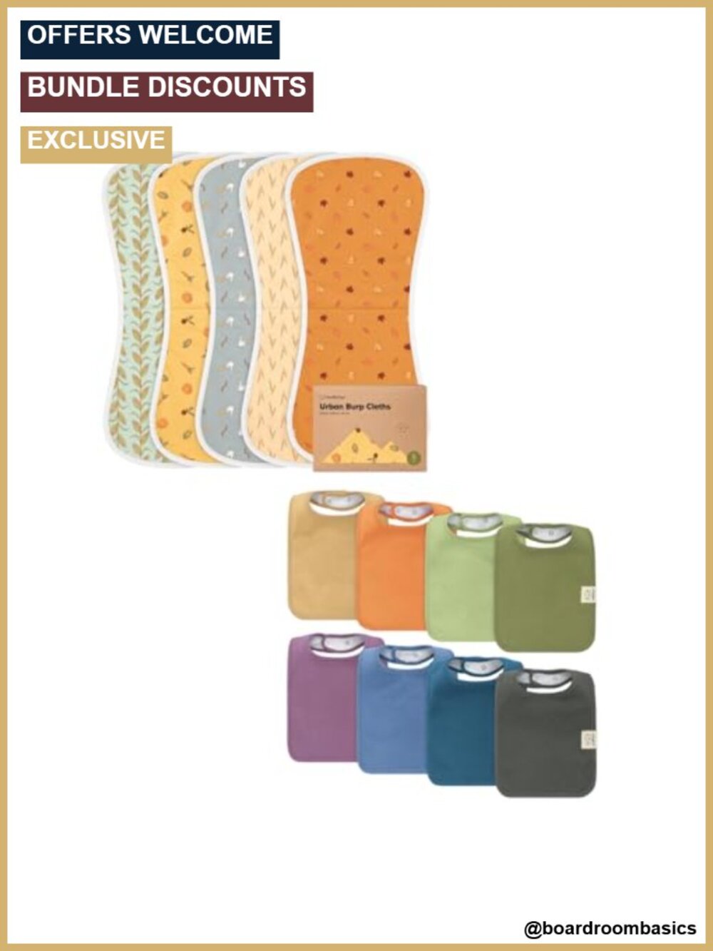 5-Pack Burp Cloths 8-Pack Cotton Bibs GOTS Certified Absorbent Baby Set